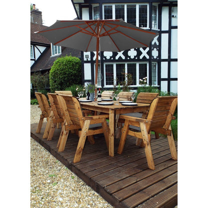 Scandinavian Redwood Garden Patio Dining Set by Charles Taylor - 8 Seats Grey Cushions - Croft Home & Garden