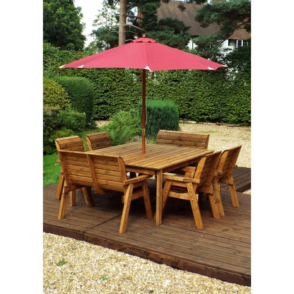 Scandinavian Redwood Garden Patio Dining Set by Charles Taylor - 8 Seats Burgundy Cushions - Croft Home & Garden