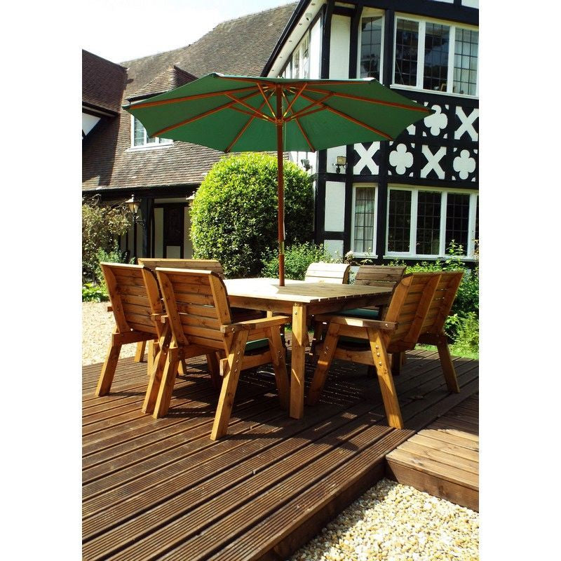 Scandinavian Redwood Garden Patio Dining Set by Charles Taylor - 8 Seats Green Cushions - Croft Home & Garden