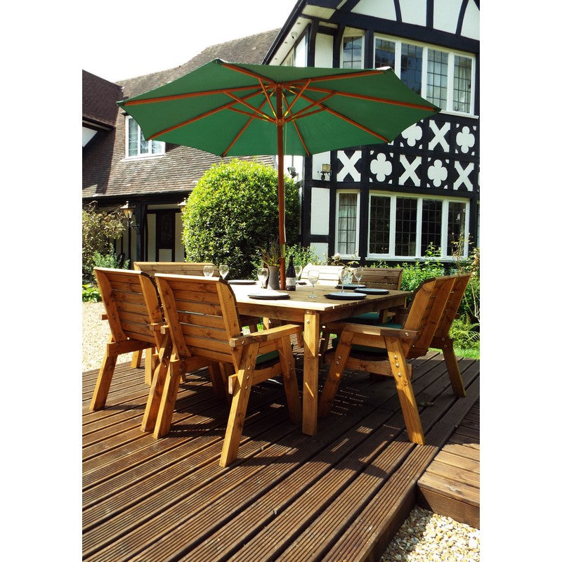 Scandinavian Redwood Garden Patio Dining Set by Charles Taylor - 8 Seats Green Cushions - Croft Home & Garden