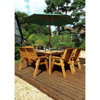 Scandinavian Redwood Garden Patio Dining Set by Charles Taylor - 8 Seats Green Cushions - Croft Home & Garden