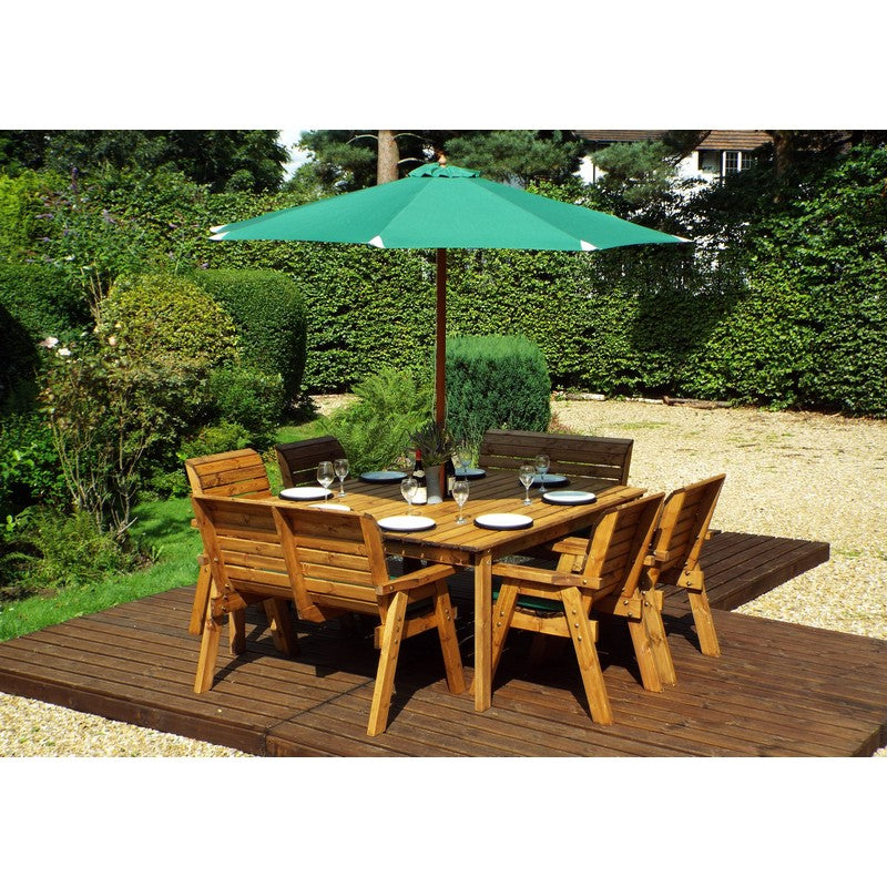 Scandinavian Redwood Garden Patio Dining Set by Charles Taylor - 8 Seats Green Cushions - Croft Home & Garden