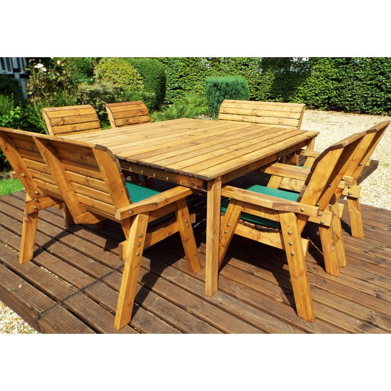 Scandinavian Redwood Garden Patio Dining Set by Charles Taylor - 8 Seats Green Cushions - Croft Home & Garden