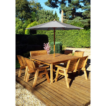 Scandinavian Redwood Garden Patio Dining Set by Charles Taylor - 8 Seats Grey Cushions - Croft Home & Garden