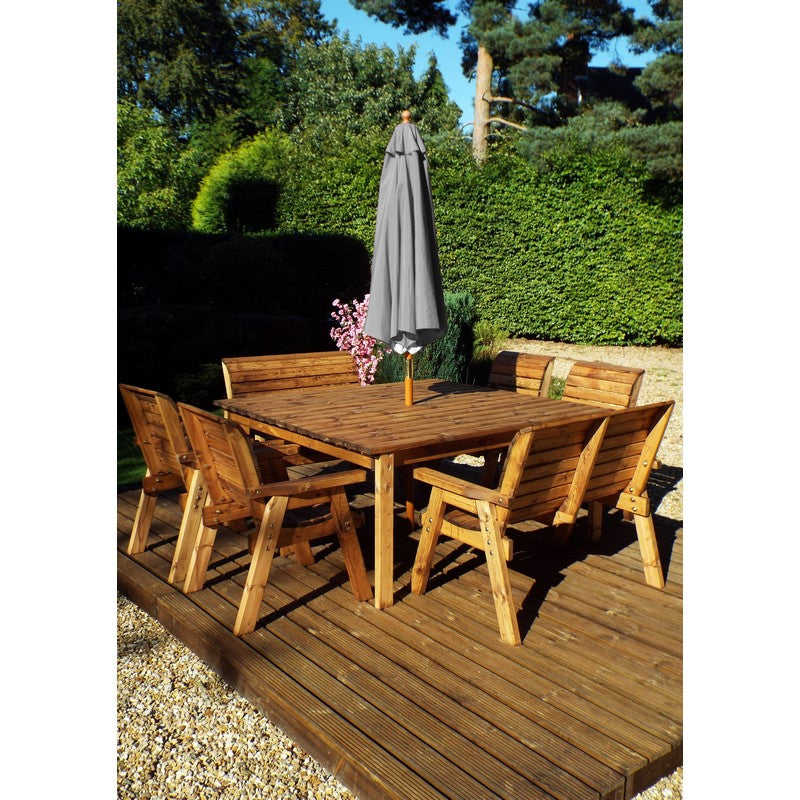 Scandinavian Redwood Garden Patio Dining Set by Charles Taylor - 8 Seats Grey Cushions - Croft Home & Garden