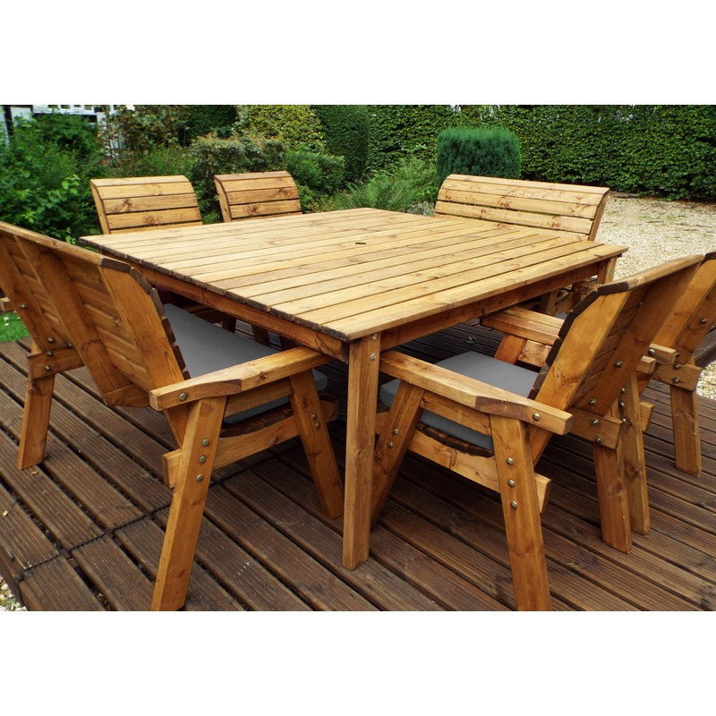 Scandinavian Redwood Garden Patio Dining Set by Charles Taylor - 8 Seats Grey Cushions - Croft Home & Garden