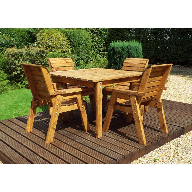 Scandinavian Redwood Garden Patio Dining Set by Charles Taylor - 4 Seats Burgundy Cushions - Croft Home & Garden