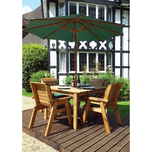 Scandinavian Redwood Garden Patio Dining Set by Charles Taylor - 4 Seats Green Cushions - Croft Home & Garden