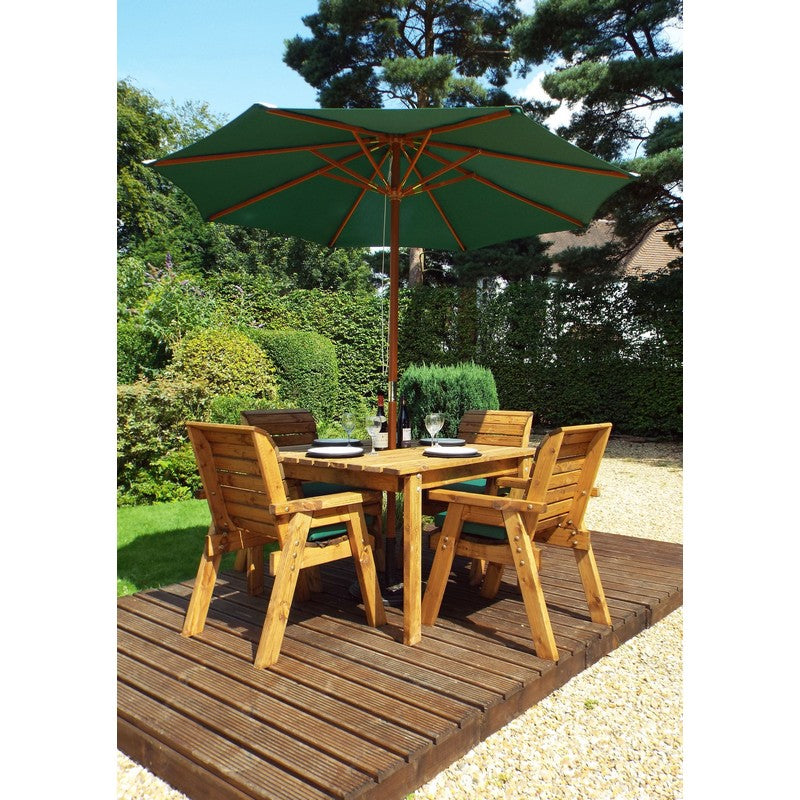 Scandinavian Redwood Garden Patio Dining Set by Charles Taylor - 4 Seats Green Cushions - Croft Home & Garden