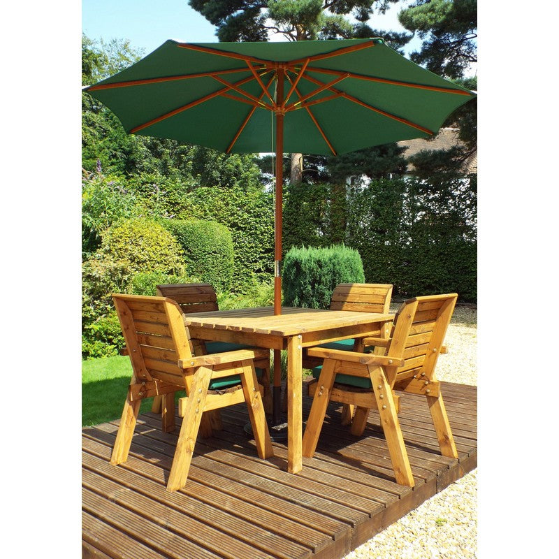 Scandinavian Redwood Garden Patio Dining Set by Charles Taylor - 4 Seats Green Cushions - Croft Home & Garden