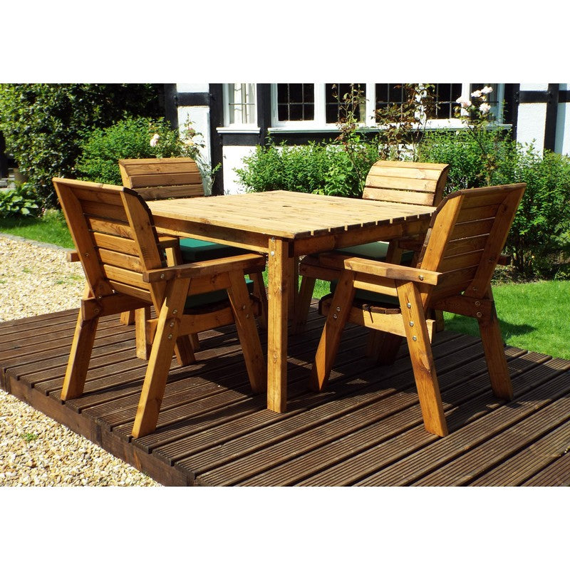 Scandinavian Redwood Garden Patio Dining Set by Charles Taylor - 4 Seats Green Cushions - Croft Home & Garden