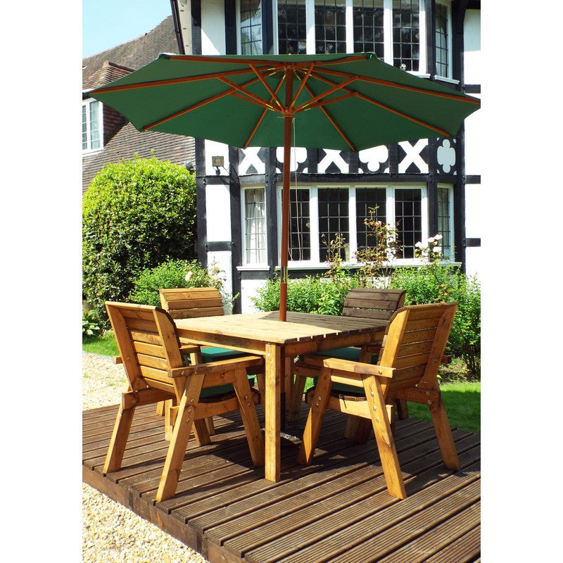 Scandinavian Redwood Garden Patio Dining Set by Charles Taylor - 4 Seats Green Cushions - Croft Home & Garden