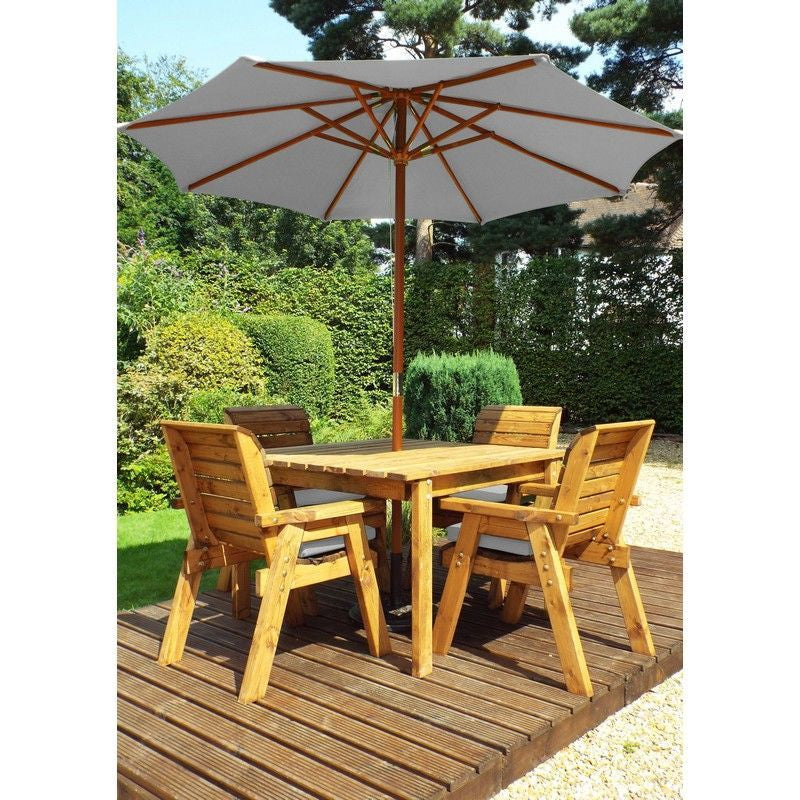 Scandinavian Redwood Garden Patio Dining Set by Charles Taylor - 4 Seats Grey Cushions - Croft Home & Garden