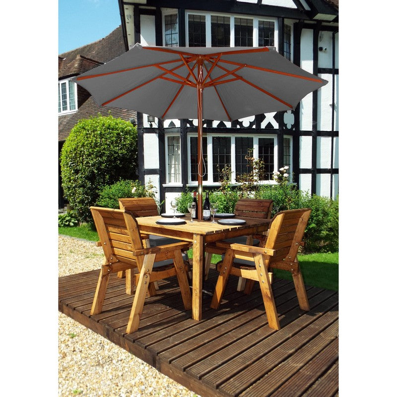 Scandinavian Redwood Garden Patio Dining Set by Charles Taylor - 4 Seats Grey Cushions - Croft Home & Garden