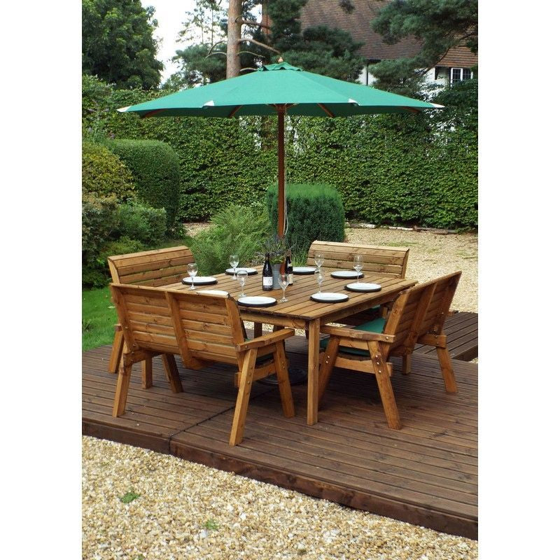 Scandinavian Redwood Garden Patio Dining Set by Charles Taylor - 8 Seats Green Cushions - Croft Home & Garden