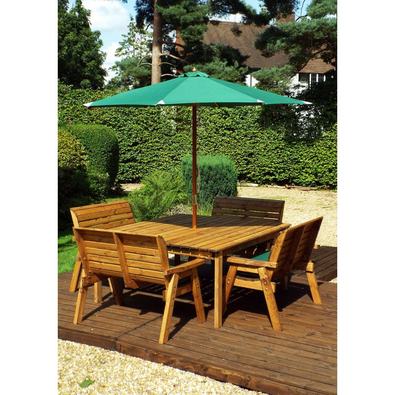 Scandinavian Redwood Garden Patio Dining Set by Charles Taylor - 8 Seats Green Cushions - Croft Home & Garden