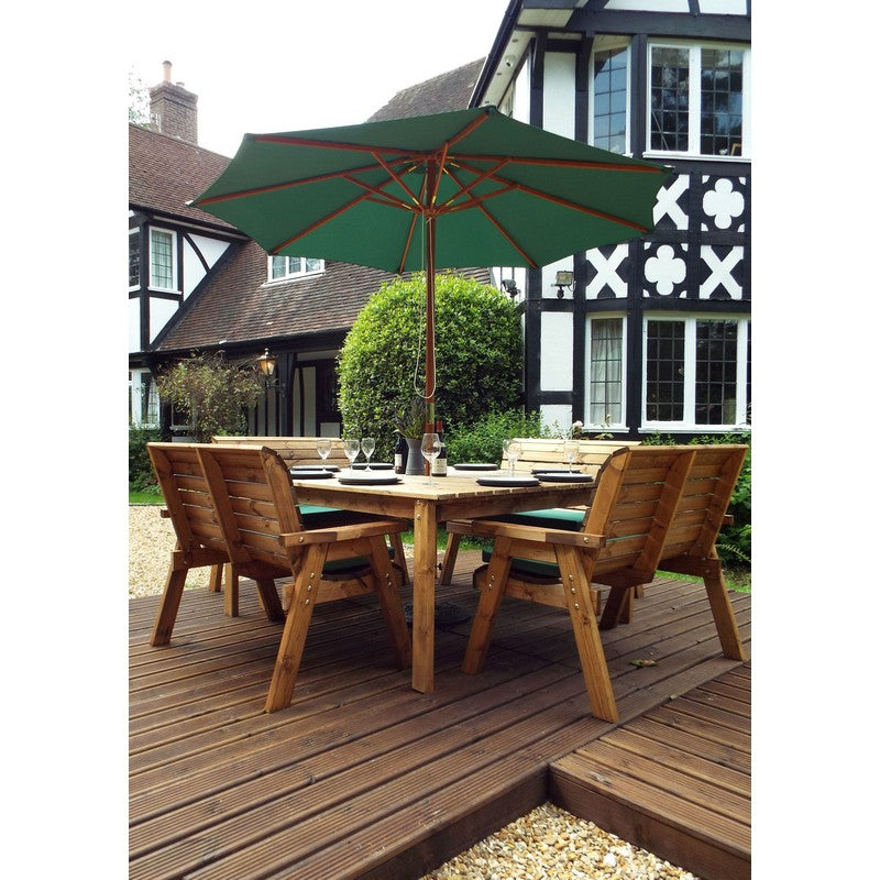 Scandinavian Redwood Garden Patio Dining Set by Charles Taylor - 8 Seats Green Cushions - Croft Home & Garden