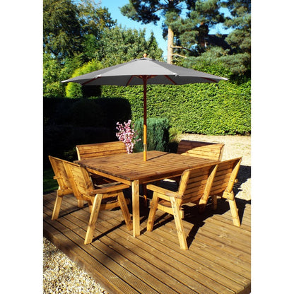 Scandinavian Redwood Garden Patio Dining Set by Charles Taylor - 8 Seats Grey Cushions - Croft Home & Garden