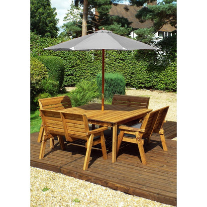 Scandinavian Redwood Garden Patio Dining Set by Charles Taylor - 8 Seats Grey Cushions - Croft Home & Garden