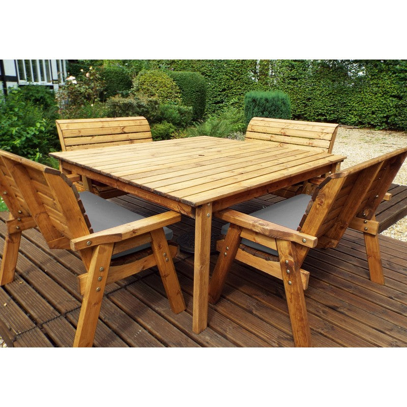 Scandinavian Redwood Garden Patio Dining Set by Charles Taylor - 8 Seats Grey Cushions - Croft Home & Garden