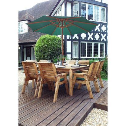 Scandinavian Redwood Garden Patio Dining Set by Charles Taylor - 8 Seats Green Cushions - Croft Home & Garden