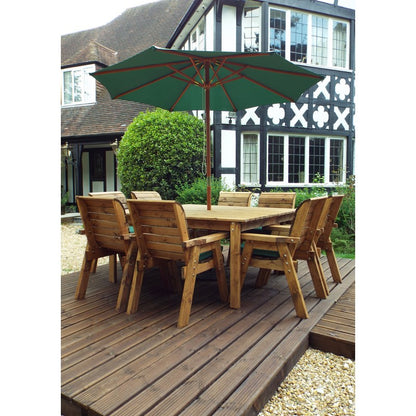 Scandinavian Redwood Garden Patio Dining Set by Charles Taylor - 8 Seats Green Cushions - Croft Home & Garden