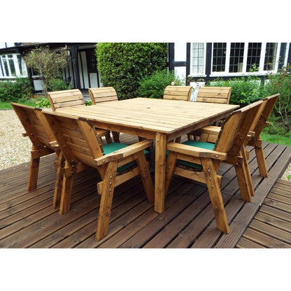 Scandinavian Redwood Garden Patio Dining Set by Charles Taylor - 8 Seats Green Cushions - Croft Home & Garden