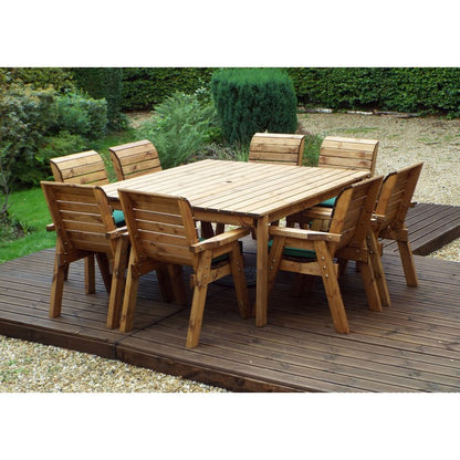 Scandinavian Redwood Garden Patio Dining Set by Charles Taylor - 8 Seats Green Cushions - Croft Home & Garden