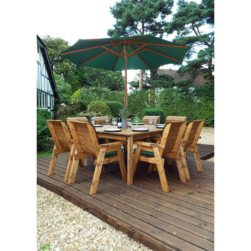 Scandinavian Redwood Garden Patio Dining Set by Charles Taylor - 8 Seats Green Cushions - Croft Home & Garden