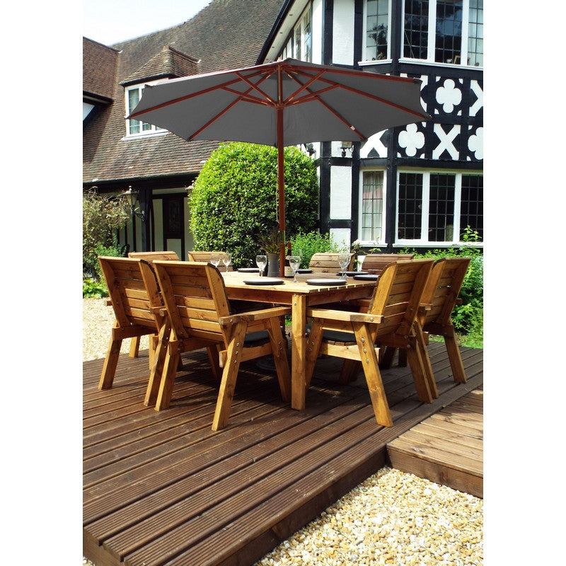 Scandinavian Redwood Garden Patio Dining Set by Charles Taylor - 8 Seats Grey Cushions - Croft Home & Garden