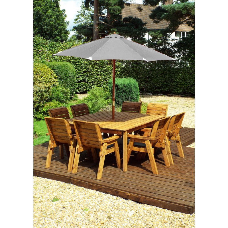 Scandinavian Redwood Garden Patio Dining Set by Charles Taylor - 8 Seats Grey Cushions - Croft Home & Garden