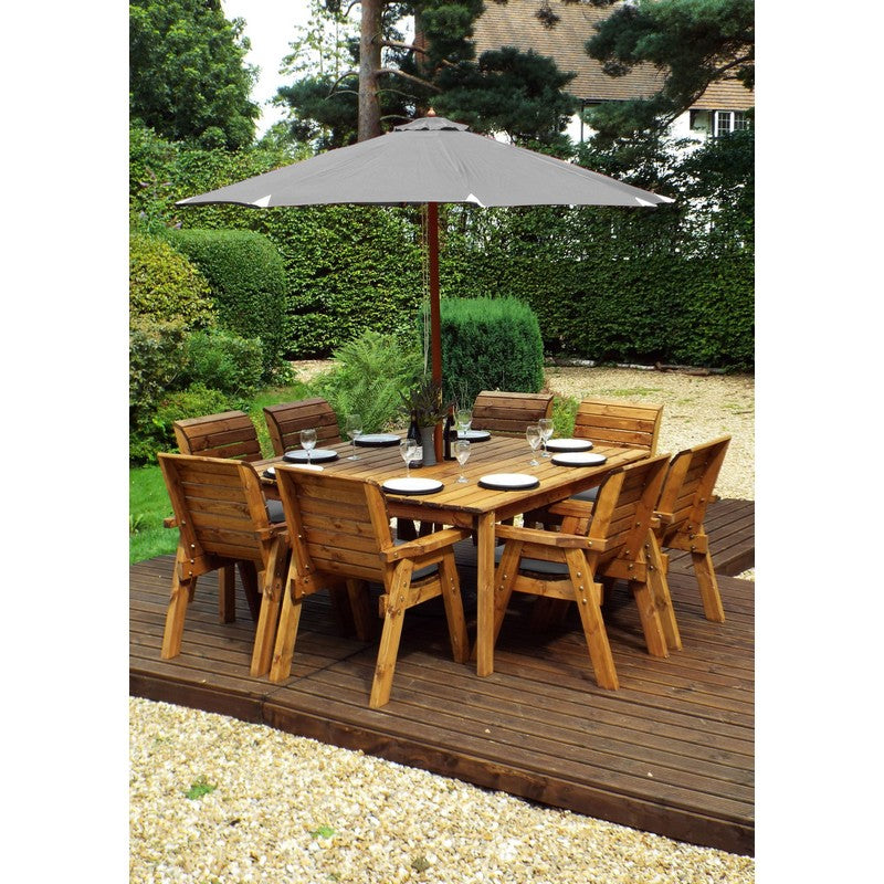 Scandinavian Redwood Garden Patio Dining Set by Charles Taylor - 8 Seats Grey Cushions - Croft Home & Garden