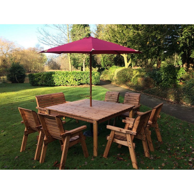 Scandinavian Redwood Garden Patio Dining Set by Charles Taylor - 8 Seats Burgundy Cushions - Croft Home & Garden