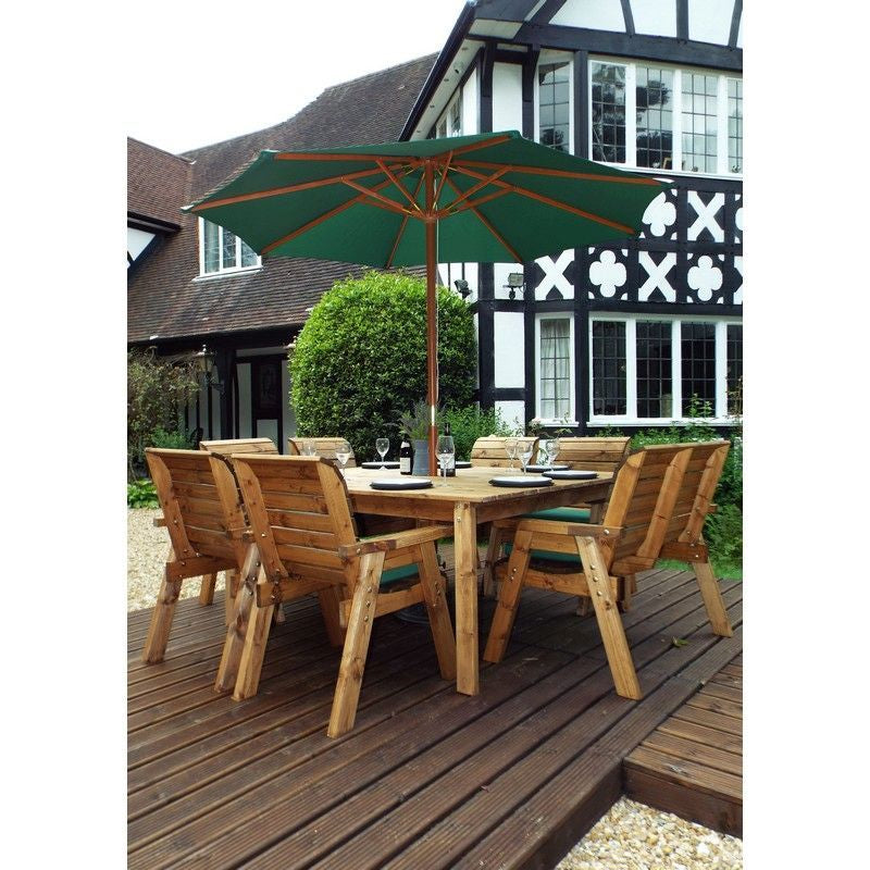 Scandinavian Redwood Garden Patio Dining Set by Charles Taylor - 8 Seats Green Cushions - Croft Home & Garden