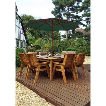 Scandinavian Redwood Garden Patio Dining Set by Charles Taylor - 8 Seats Green Cushions - Croft Home & Garden