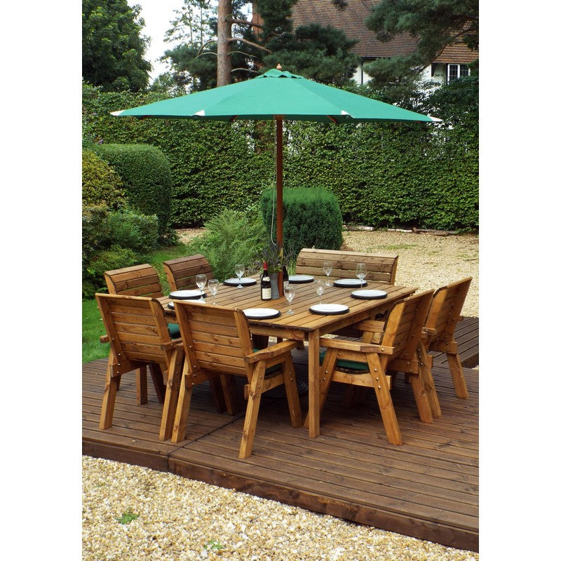 Scandinavian Redwood Garden Patio Dining Set by Charles Taylor - 8 Seats Green Cushions - Croft Home & Garden