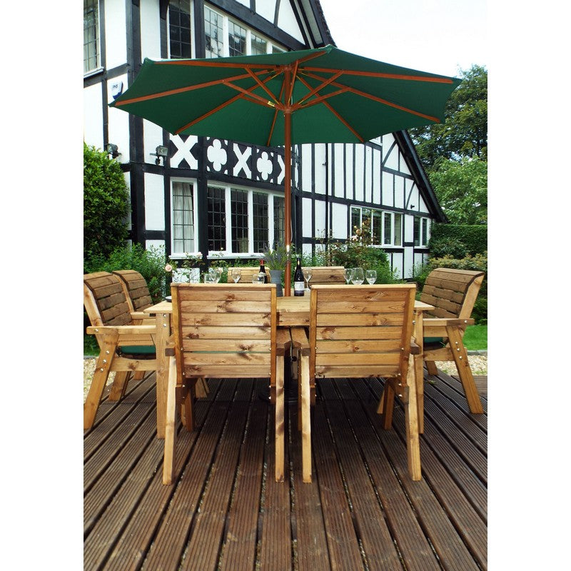 Scandinavian Redwood Garden Patio Dining Set by Charles Taylor - 8 Seats Green Cushions - Croft Home & Garden