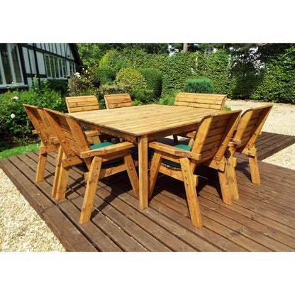 Scandinavian Redwood Garden Patio Dining Set by Charles Taylor - 8 Seats Green Cushions - Croft Home & Garden