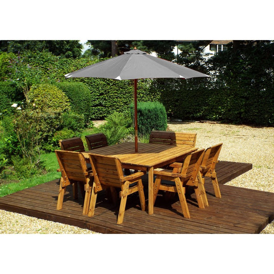 Scandinavian Redwood Garden Patio Dining Set by Charles Taylor - 8 Seats Grey Cushions - Croft Home & Garden