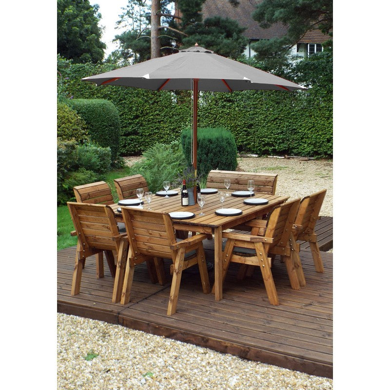 Scandinavian Redwood Garden Patio Dining Set by Charles Taylor - 8 Seats Grey Cushions - Croft Home & Garden