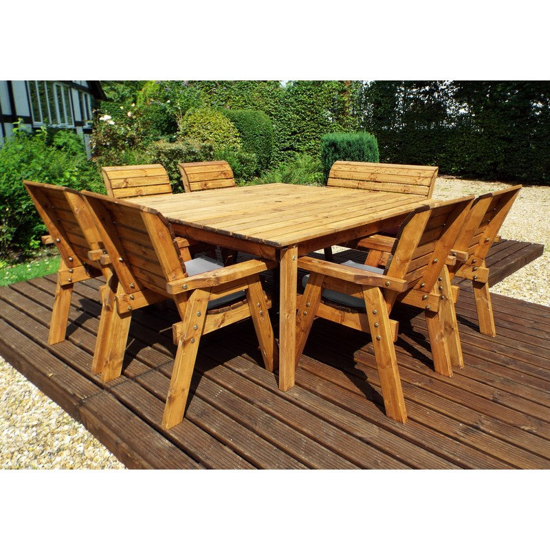 Scandinavian Redwood Garden Patio Dining Set by Charles Taylor - 8 Seats Grey Cushions - Croft Home & Garden