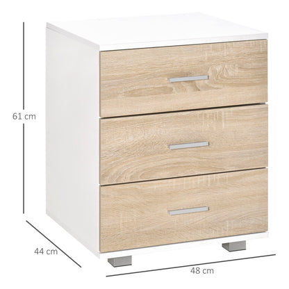 Homcom Bedside Table With 3 Drawers Nightstand Side Table Storage Chest For Bedroom