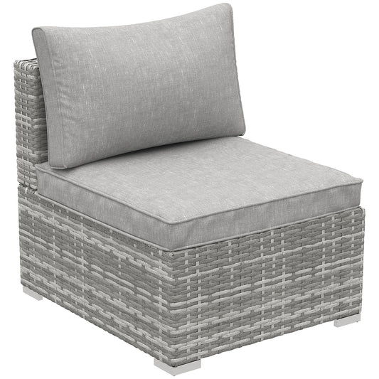 Outsunny Outdoor Garden Furniture Rattan Single Middle Sofa with Cushions for Backyard Porch Garden Poolside Light Grey