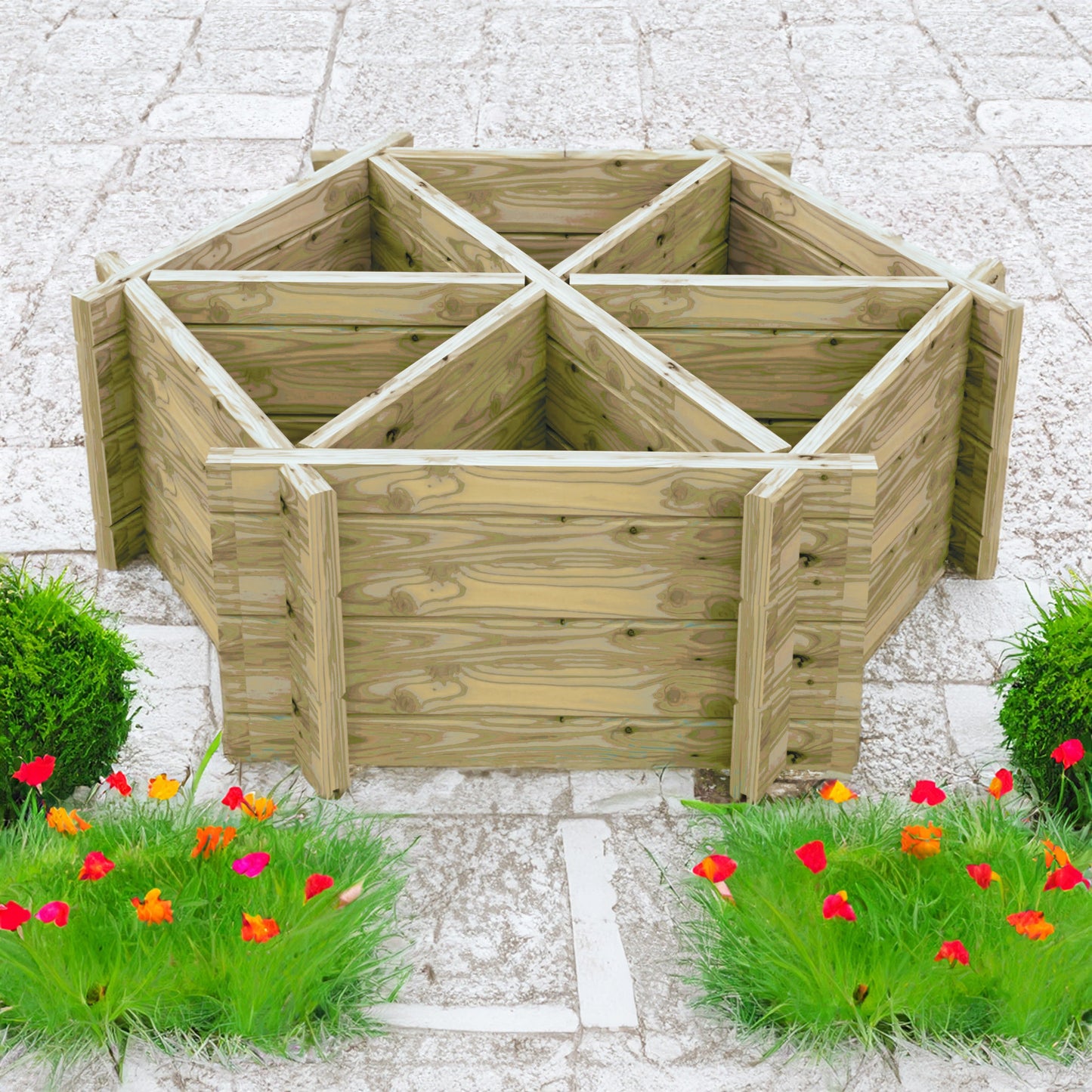 Garden Planter Hexagonal Larch 6 Section Blue Grey by Shire - 1m