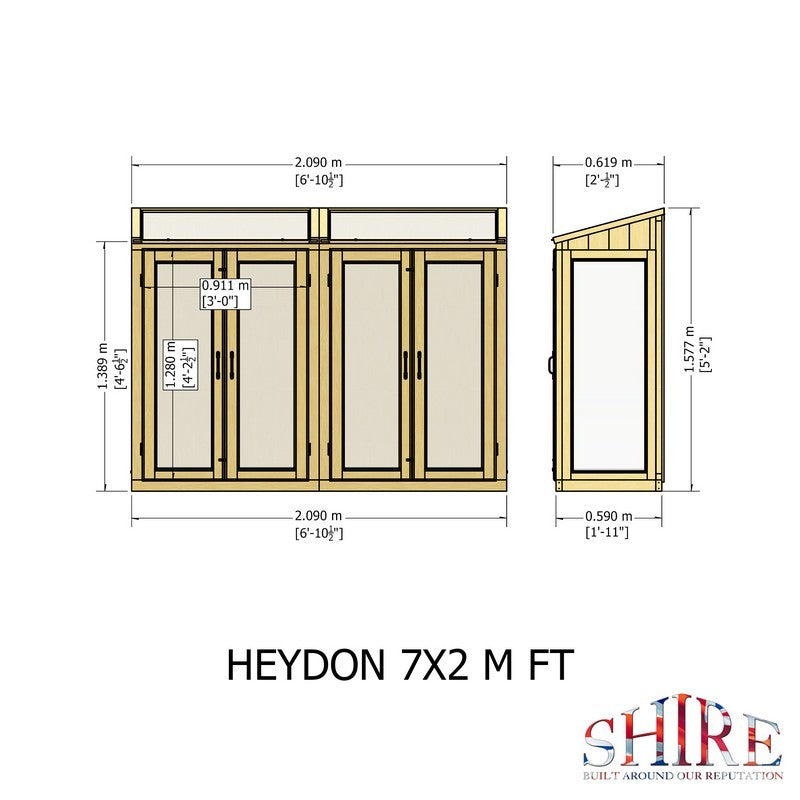 Shire Heydon 1' 11" x 6' 10" Pent Greenhouse - Classic Coated