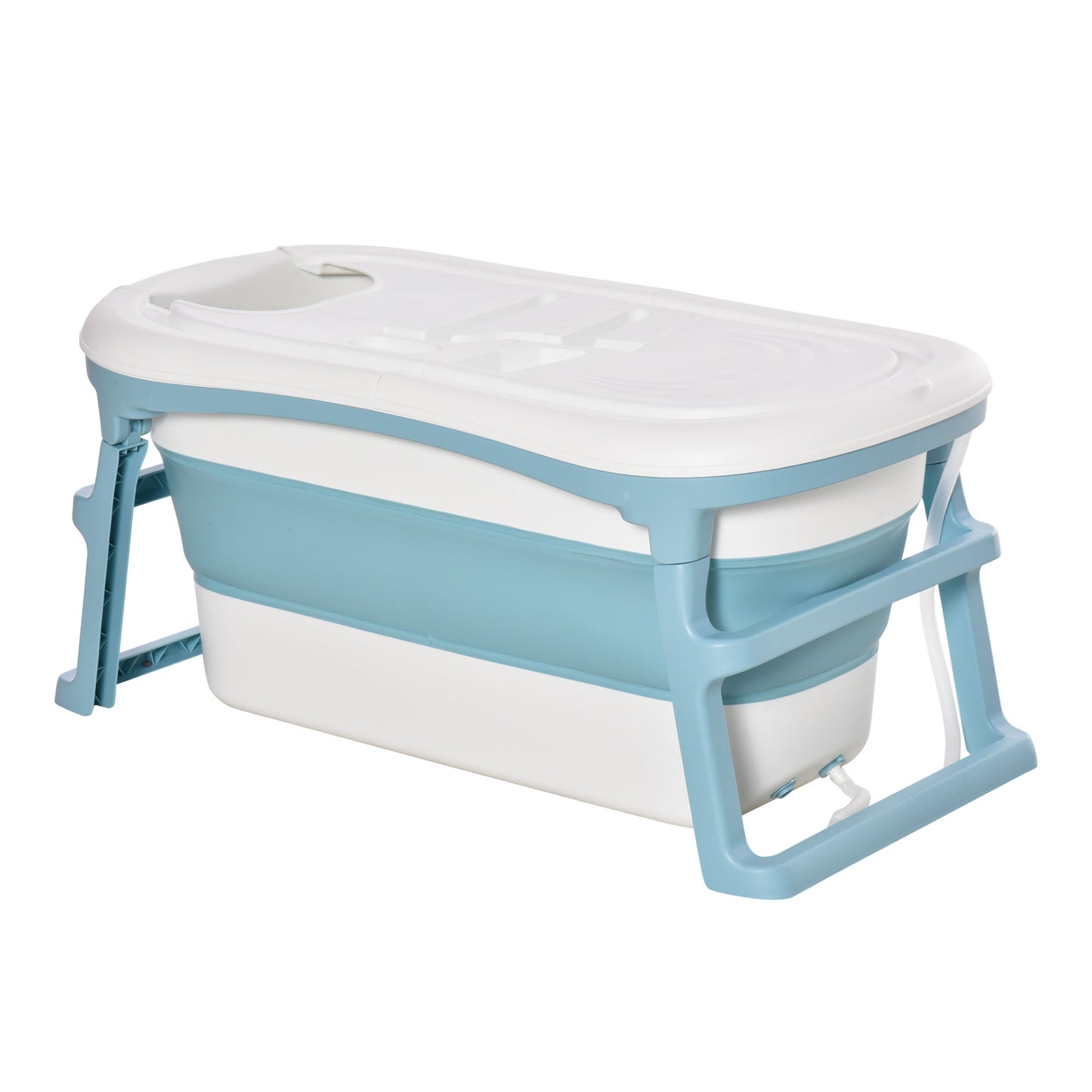 Homcom Folding Baby Bath Tub for Toddlers Kids Portable with Non-Slip Pads Top Cover for 1-12 Years Blue