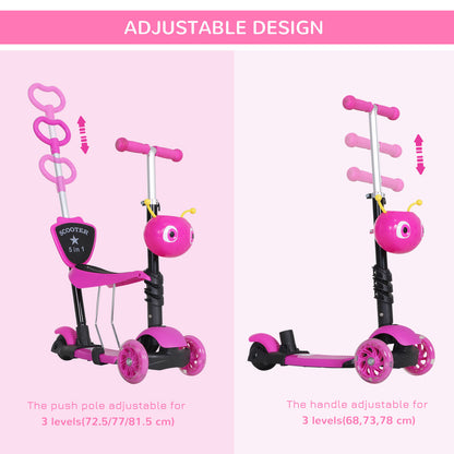 Homcom 5-in-1 Kids Kick Scooter W/Removable Seat-Pink