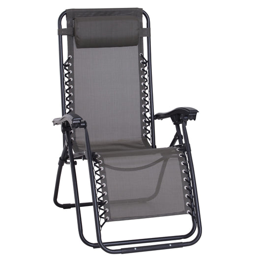 Outsunny Outdoor Zero Gravity Chair w/ Head Pillow for Patio Decking Gardens Camping Grey