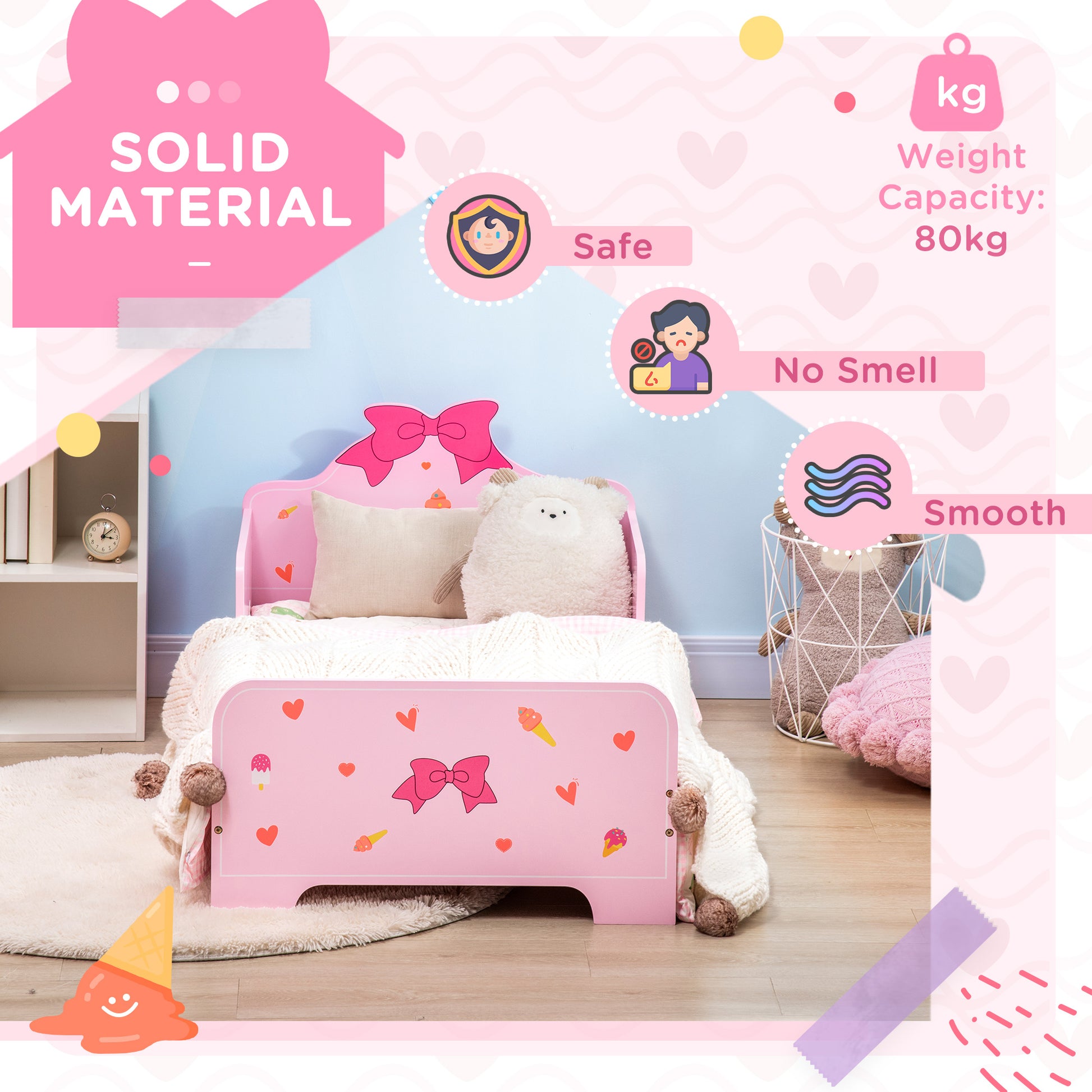 ZONEKIZ Princess-Themed Kids Toddler Bed w/ Cute Patterns