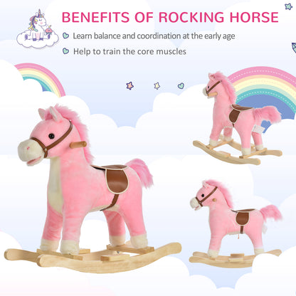 Homcom Kids Plush Rocking Horse w/ Sound Moving Mouth Wagging Tail Children Rocker Ride On Toy Gift 36 - 72 Months Pink